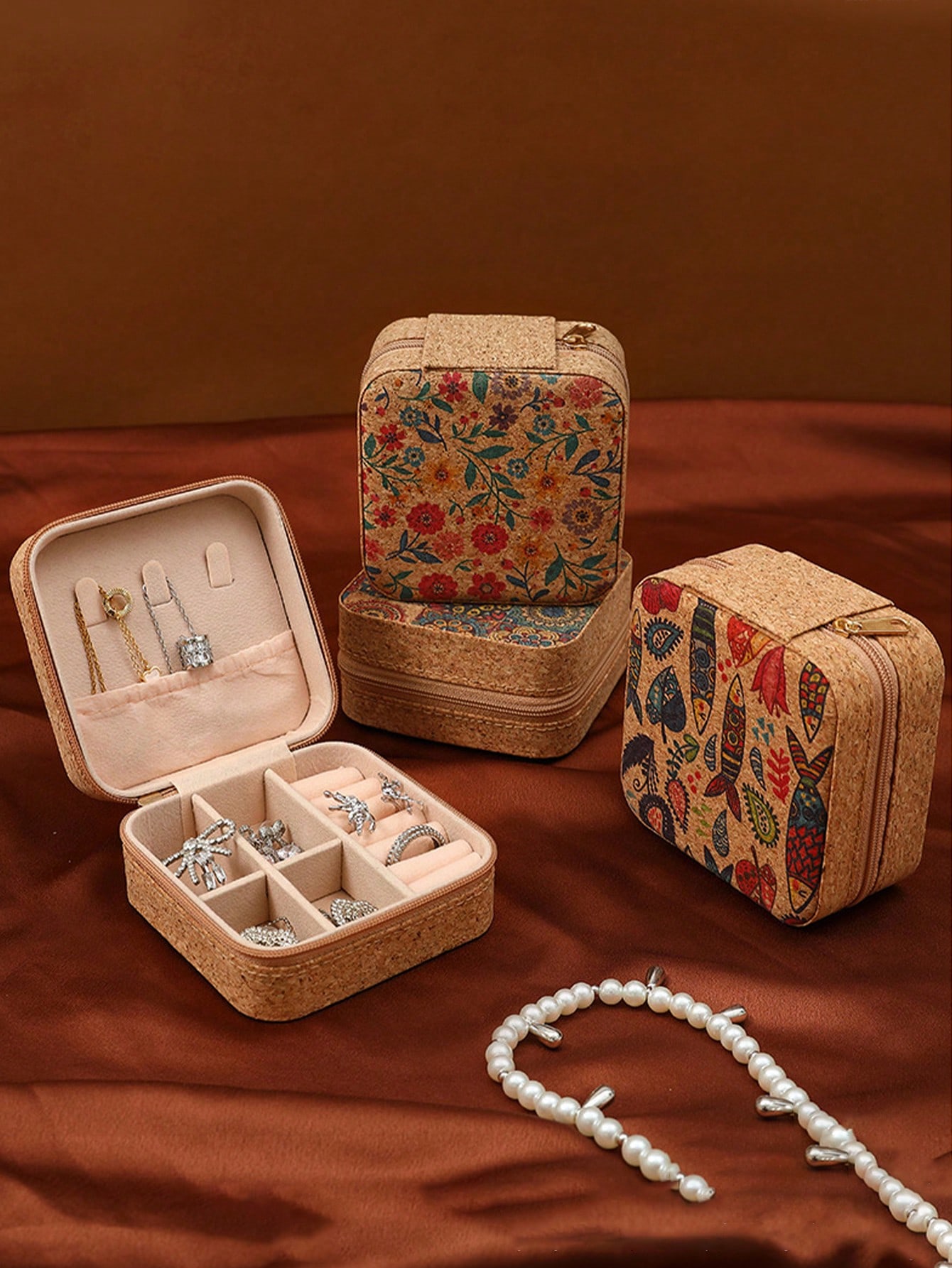 Travel Accessories Jewelry - Vierkante vintage bohemien patroon reisvriendelijke sieradendoos